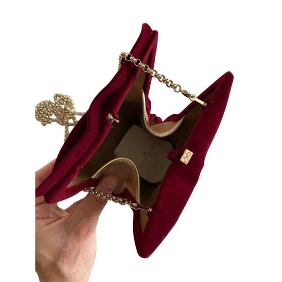 Anya Hindmarch Flocked Crisp Packet Clutch Crossbody Medium Red Burgundy Chain - Picture 13 of 16